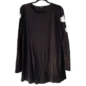 Heimish USA Heart Print Long Sleeve Tunic Top Womens XL Crewneck Tee Black White